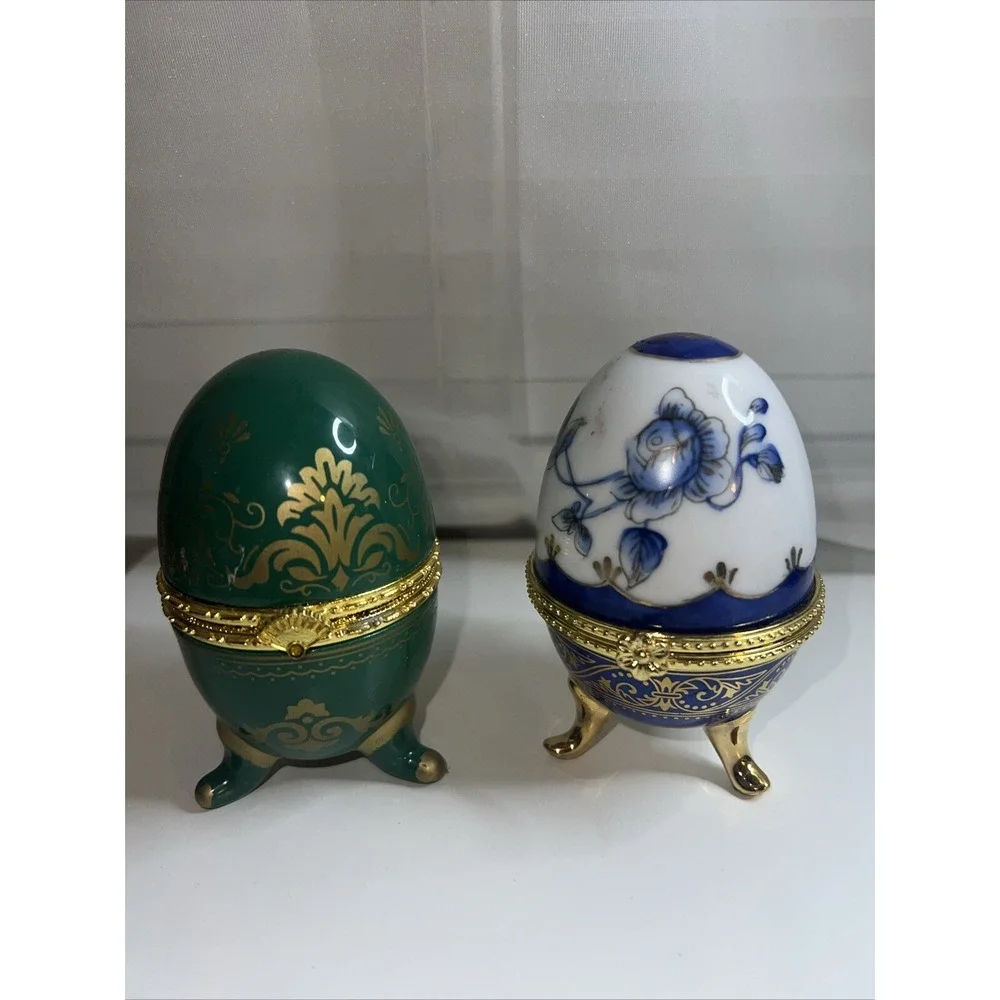 Trinket Boxes-EGG CHINA TRINKET BOXES-SET OF 2